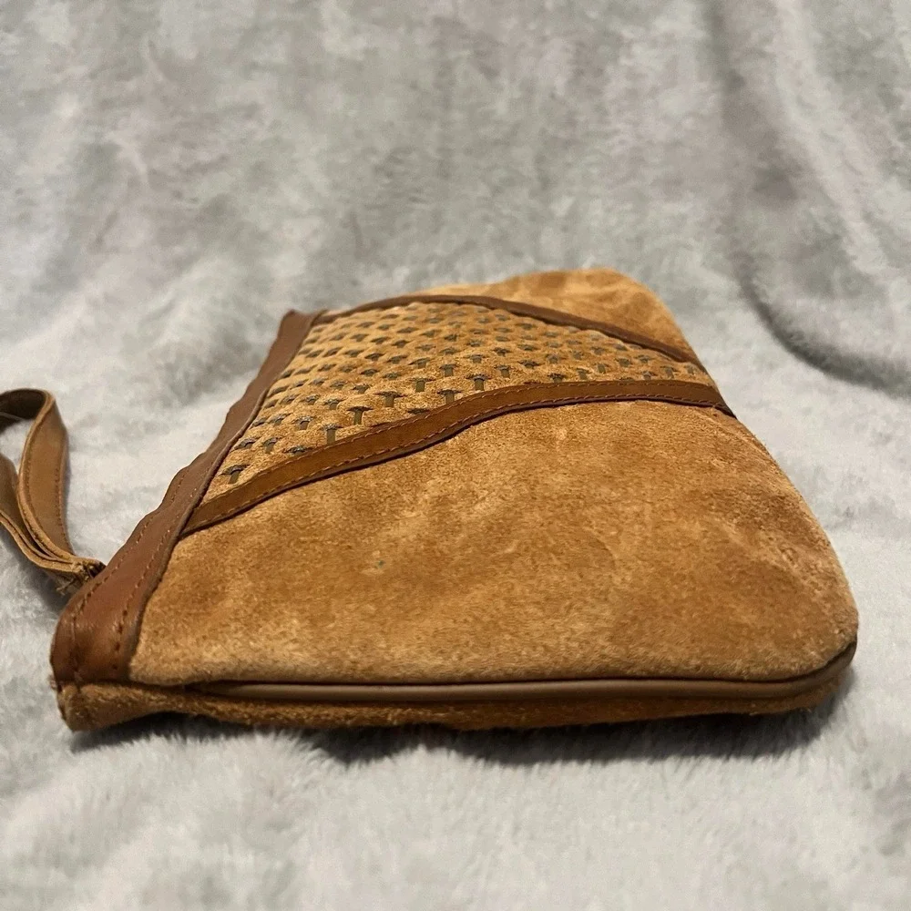 Genuine Leather Wristlet Satchel Bag Clutch Brown NWT Imported Women Accessories